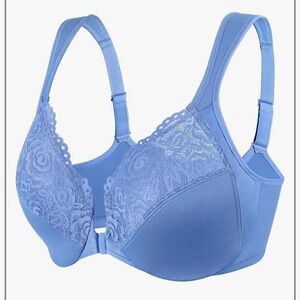 DotVol Blue Lace Front Hook Full Coverage Lightly Cushioned Underwire Bra 38G